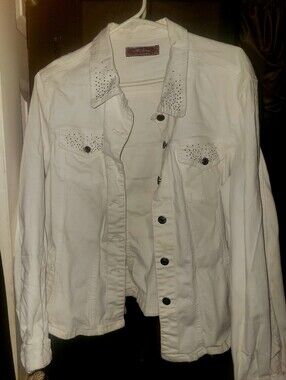 White Women's Stud-Accent Denim Jacket